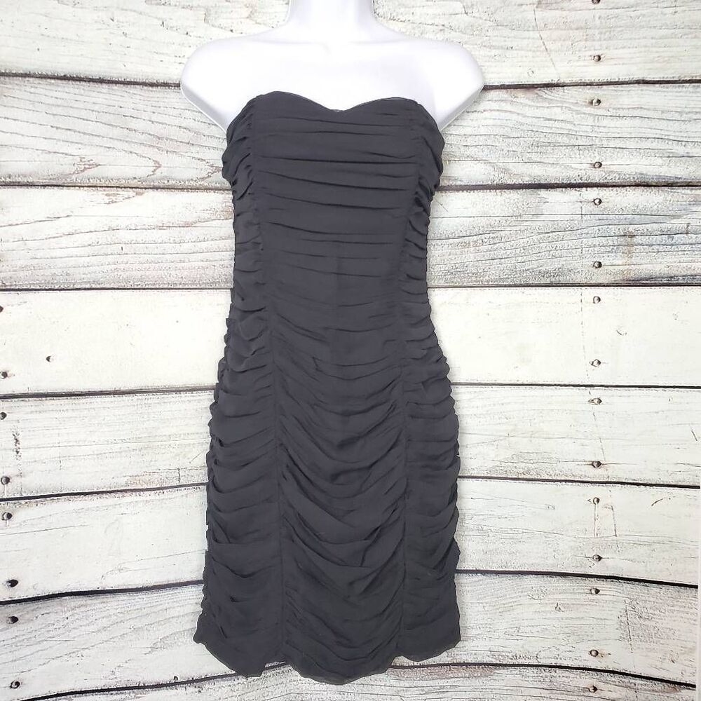 Charlotte Russe Women’s Black Strapless Ruched Mini Dress Size 4 NWT